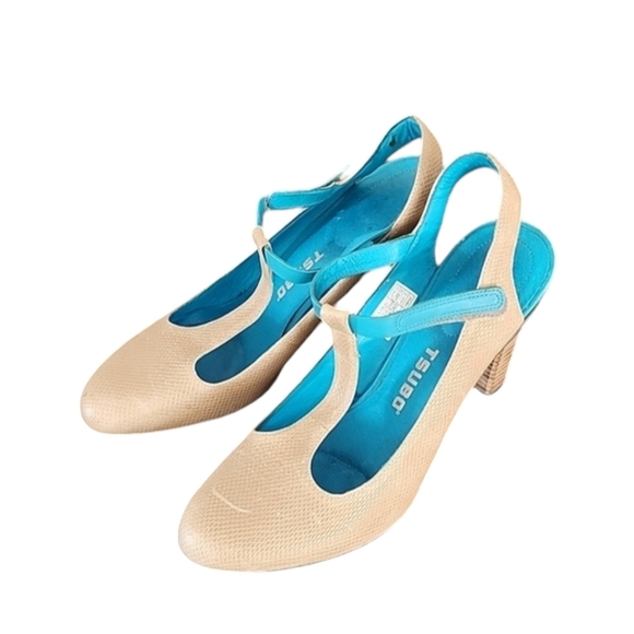 TSUBO Mary Jane T-strap Heels 40 9 Textured Slingback Industrial Retro Vintage - Picture 4 of 17